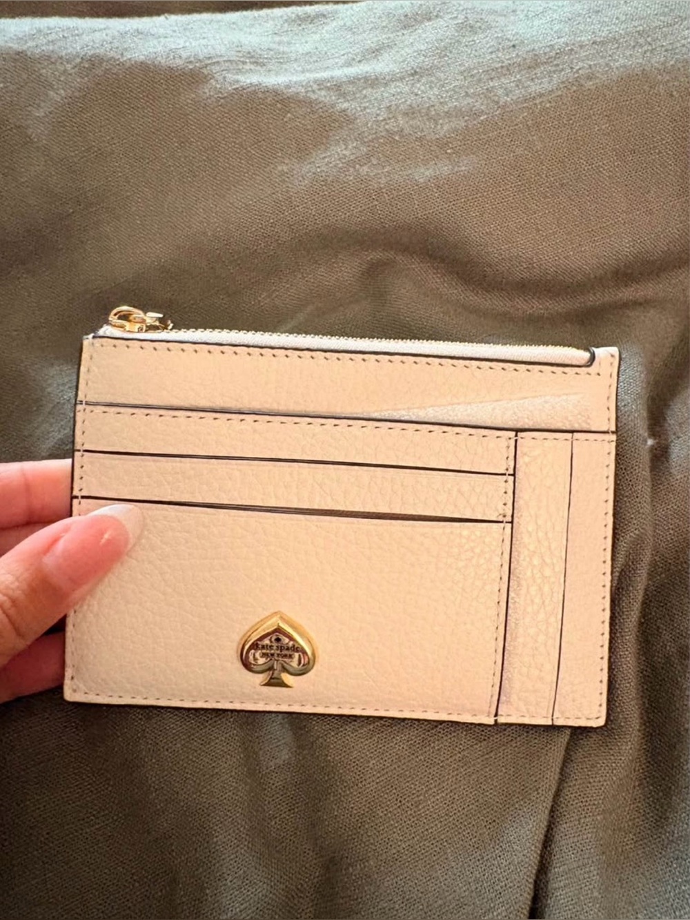 Kate Spade Cream Leather Card Case with Gold Spade Logo